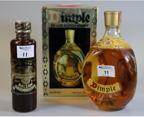 Dimple de luxe Scotch whisky in original box, together with a Rigas Herbal Bitter, full and sealed. (2)(B.P. 21% + VAT) 