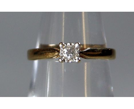 9ct gold and diamond solitaire ring.  Ring size K. Weight approx 2.1 grams.(B.P. 21% + VAT) 