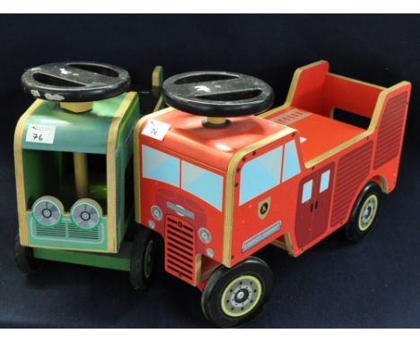 Two modern painted wooden toys of a tractor and fire engine by Kiddimoto Transport. (2)(B.P. 21% + VAT) 