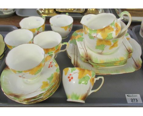 Leaf design Grafton china English tea and dinnerware items marked no. 5954 to the bottom, including; teacups, saucers, milk j