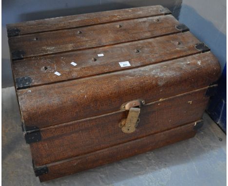 Vintage Japanned travelling steel trunk with carrying handles and metal mounts. (B.P. 21% + VAT)Worn and tired condition as e