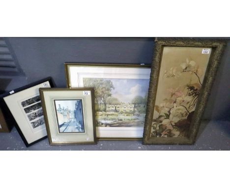 Jess White, 'Upper Slaughter, Cotswolds', watercolour, framed and glazed. Together with a painted botanic study on board and 