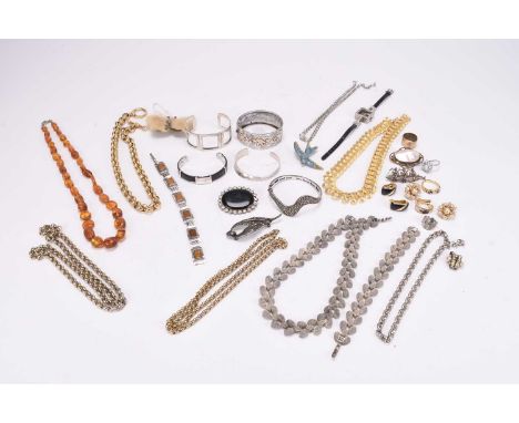 A collection of various pieces of costume jewellery; to include; a Victorian style hinged bangle, Chester, four white metal b