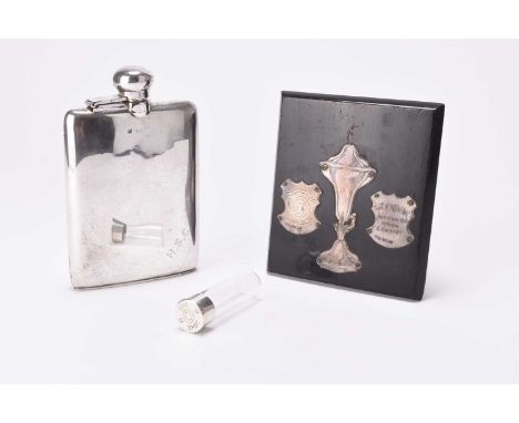 A silver hip flask, Charles S Green &amp; Co Ltd, Birmingham, date marked rubbed, of rectangular form and engraved 'H.S.C.', 