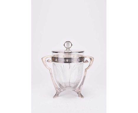 A WMF Jugendstil Art Nouveau silver plated biscuit barrel with glass liner, 19.5cm high
