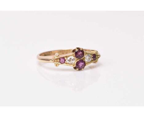An early 20th century 18ct gold ruby and diamond ring, hallmarked Birmingham 1915, ring size N 1/2, weight approx 3g