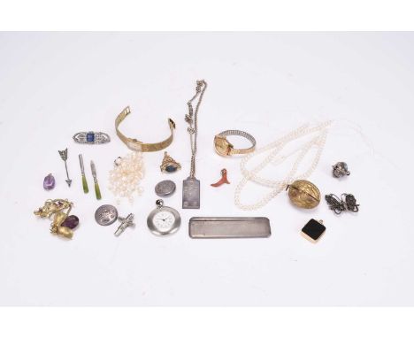 A collection of jewellery and costume jewellery, to include; a yellow metal 'Berlin' charm, stamped '585', weight approx 2g, 