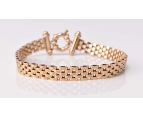 A 9ct yellow gold brick link bracelet, with bolt ring clasp, 18.5cm long, weight approx 14.3gCondition:General wear but no si