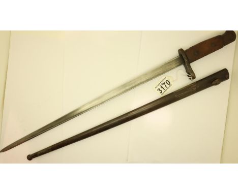 French 1874 pattern Graz bayonet lacking quillion, with steel scabbard, each numbered 49049, blade L: 45 cm. P&amp;P Group 2 