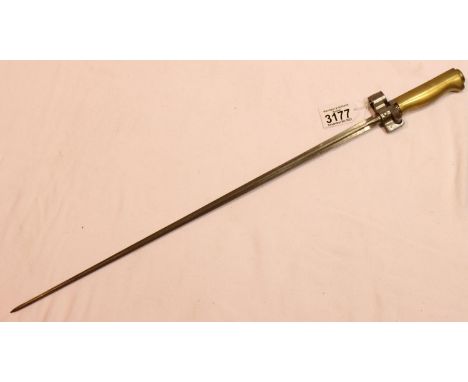 French model 1886 Lebel cruciform bayonet with brass grip, numbered 271870, blade L: 52 cm, lacking scabbard. P&amp;P Group 2