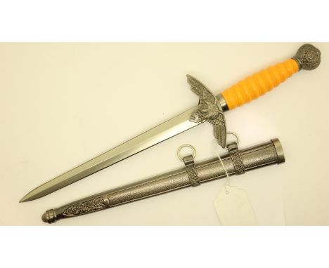 German WWII replica Luftwaffe ceremonial dagger with steel scabbard, blade L: 22 cm. P&amp;P Group 2 (£18+VAT for the first l
