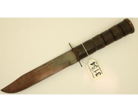 Japanese Air Force issue survival fighting knife with leather grip, blade L: 18 cm, lacking scabbard. P&amp;P Group 2 (£18+VA