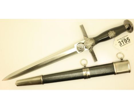German WWII reproduction RLB officers short sword, double edged blade with domed pommel and metal mounted scabbard, blade L: 