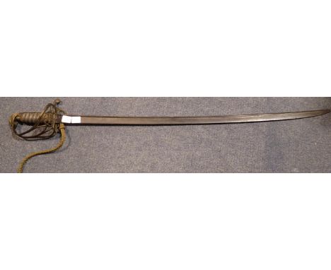 A George IV Officers dress sword, having shagreen grip, brass knuckle guard with cypher and sword knot, lacking scabbard. Bla