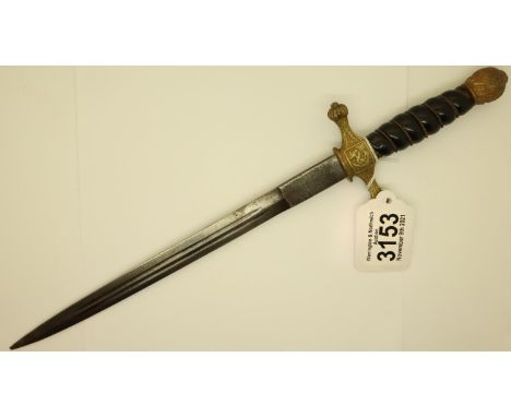 German WWI Naval dagger, the blade marked ACS for Acosso Solingen, having a wired grip, brass pommel and mounts, blade L: 25 
