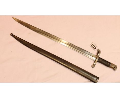 Portugese 1886 pattern Kropatschek bayonet with steel scabbard, blade L: 47 cm. P&amp;P Group 2 (£18+VAT for the first lot an