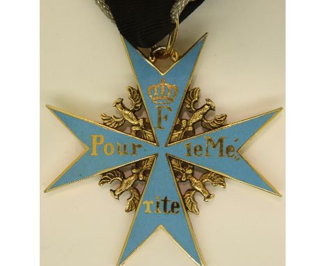 Enamelled gilt metal German Pour Le Merite blue max marked GES Gesch verso. P&amp;P Group 1 (£14+VAT for the first lot and £1