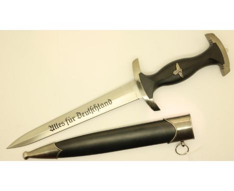German WWII SS reproduction Honour dagger with scabbard, blade L: 22 cm. P&amp;P Group 2 (£18+VAT for the first lot and £3+VA