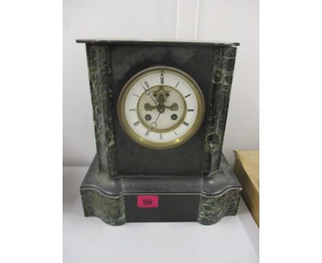A Victorian marble cased mantle clock having a white enamel dial with Roman numerals and a visual brocket escapement, 10 3/4"