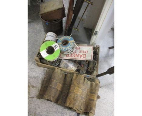 A mixed lot to include various tools, a snake skin and other items 
