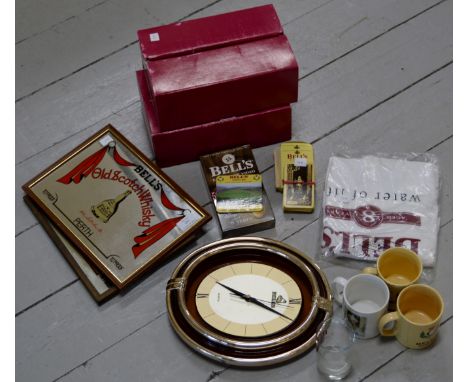 SELECTION OF BELL'S PUB WARE INCLUDING WALL CLOCK, PLAYING CARDS, GLASSES, MUGS, T-SHIRT, VIDEO TAPE ETC     