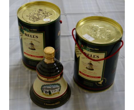 BELL'S WHISKY DECANTER - CHRISTMAS 1989, IN ORIGINAL TUBE - 75CL, 43%. WITH EXTRA TUBE     