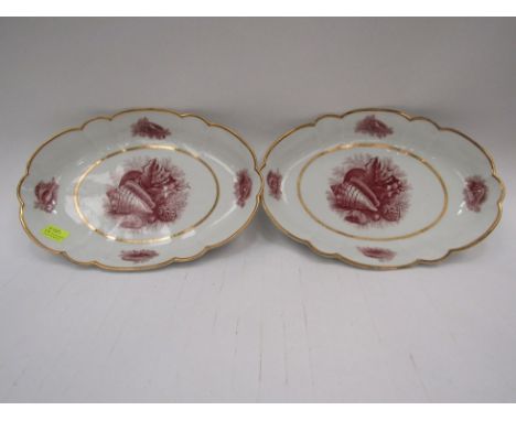 A pair of Barr, Flight &amp; Barr Worcester transfer printed shell dishes with gilt edging and framing, marks to base, some r