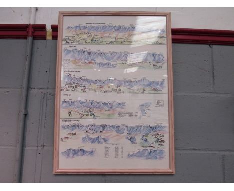 Panorama of the Drakensberg, South Africa, by M. Zonneveld, showing mountain ranges, peak heights and first climbs, framed an