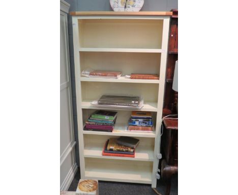 A modern tall bookcase with light oak top six shelves, 180cm x 89cm x 30cm 