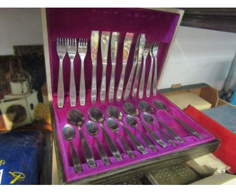 A box of mixed cutlery together with cribbage boards and dominoes etc. 