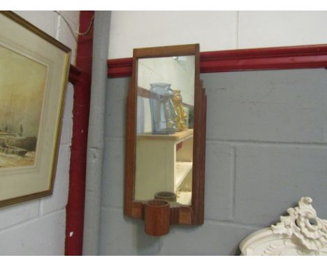 A Circa 1930's light oak Deco hall mirror, 51cm x 25cm 