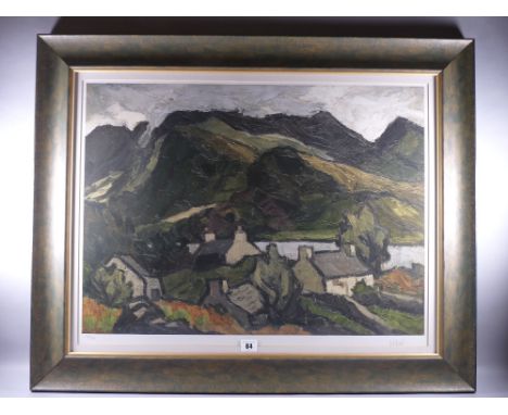 SIR KYFFIN WILLIAMS coloured limited edition (110/150) print - Llyn Peris, Snowdon and cottages leading to Farch Wen, signed 
