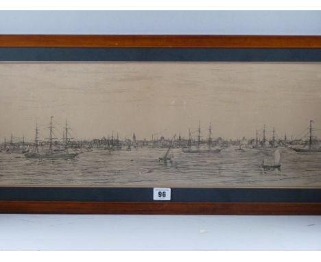 T W RIGBY lithograph - an expansive and busy scene of shipping on the Mersey, bearing original label verso of Henry Young & S