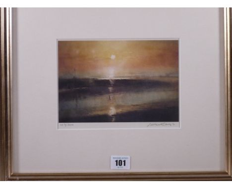 WILLIAM SELWYN limited edition (107/300) print - sunset view from the shoreline, signed in pencil, 14.5 x 19.5 cms