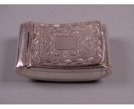 A SILVER SNUFF BOX of slightly dished form with bright cut hinged lid, Birmingham 1813 by Cox & Bettridge