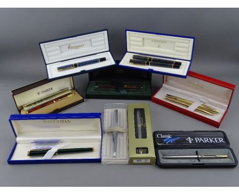 A COLLECTION OF BOXED PENS by Parker, Waterman, Sheaffer, Cross and Pilot, to include a Parker 75 Laque, the nib marked 585, 