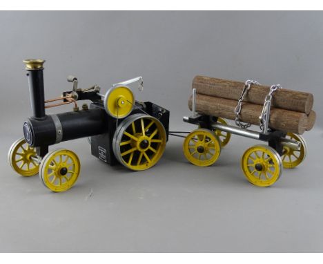 A MAMOD LIVE STEAM TRACTION ENGINE with timber carriage, in black and yellow livery