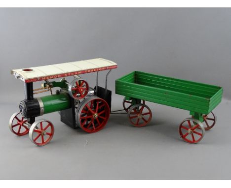 A MAMOD TE1A LIVE STEAM TRACTION ENGINE with canopy top and trailer