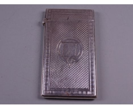 AN ENGINE TURNED SILVER CARD/NEEDLE CASE with hinged lid, 1.4 troy ozs, Birmingham 1875 by George Unite