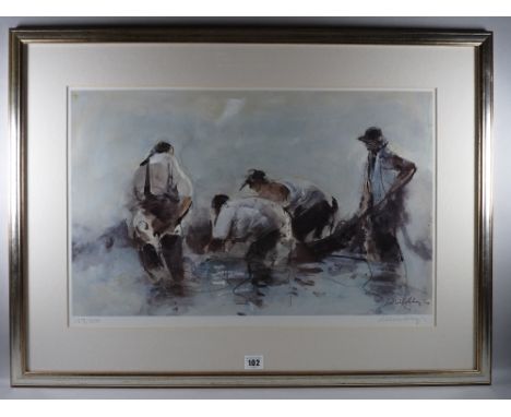 WILLIAM SELWYN limited edition (127/500) print - shrimpers, signed and numbered in pencil, 38.5 x 59.5 cms