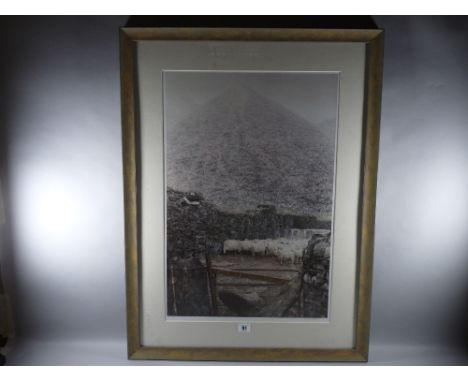 KEITH BOWEN coloured limited edition (21/450) print - study of corralled sheep below a steep Snowdonia slate tip, signed in f