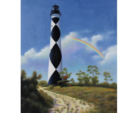 Howard Koslow (American, 1924 - 2016) "North Carolina's Cape Lookout Lighthouse" Signed lower right. Acrylic on Illustration 