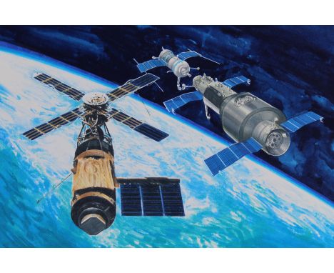 Paul Calle (1928 - 2010) and Chris Calle (B. 1961) "1970s - Space Stations - Skylab" Signed lower right. Mixed Media on Illus