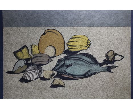 Mihail Chemiakin (New York, Russia born 1943) "Nature Morte w/ Fish" Color Lithograph on Japan paper. Numbered (47/78) lower 