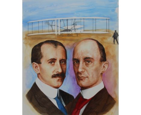 Paul Calle (American, 1928 - 2010) and Chris Calle (American, B. 1961) "1900s - Kitty Hawk, the Wright Brothers" Signed lower