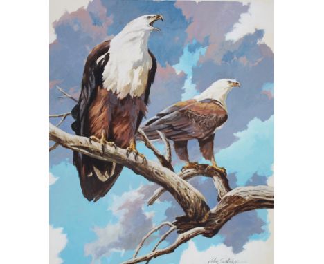 John Swatsley (American, B. 1937) "African Fish Eagle" Signed lower right. Oil on Illustration Board. Provenance: Collection 