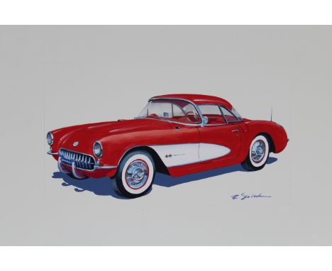 Robert Seabeck (Wyoming, B. 1945) "1957 Corvette" Signed lower right. Mixed Media on Paper. Provenance: Collection of James A
