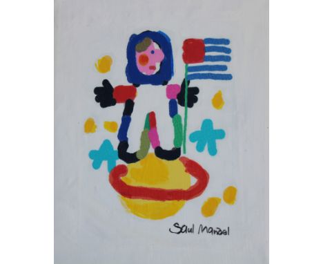 Saul Mandel (1926 - 2011) "Stampin' the Future - Astronaut with Flag" Signed lower right. Oil on Canvas. This painting was or