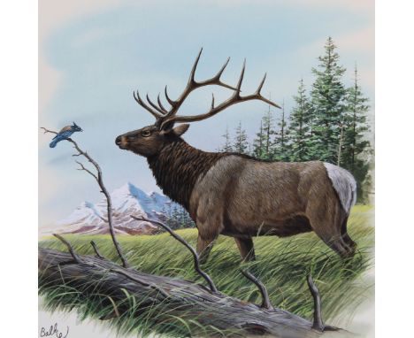 Don Balke (North Carolina, B. 1933) "American Elk" Signed lower left. Watercolor on Illustration Board. Provenance: Collectio