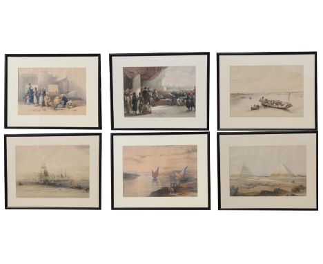 A group of 6 first edition tinted lithograph plates, hand colored, after David Roberts by Louis Haghe. The title for the imag